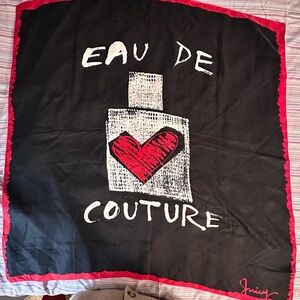 Juicy Couture Black & Red 100%Silk  Scarf 35x35” (Weighty & dense quality silk)
